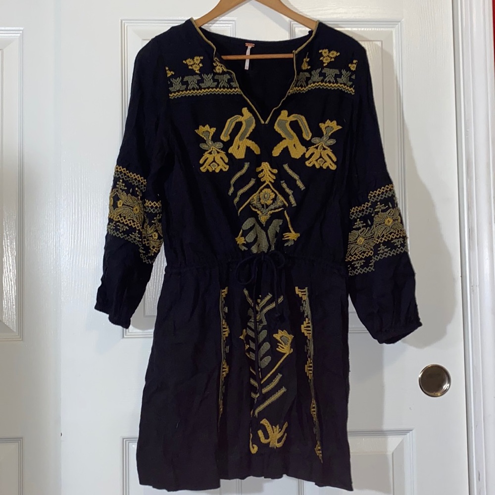 Black and gold Free People embroidery dress